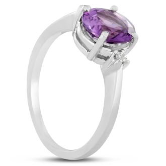 1 3/4ct Oval Amethyst And Diamond Ring In 14 Karat White Gold