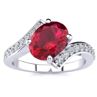 1 1/5ct Oval Ruby And Diamond Ring In 14 Karat White Gold