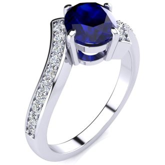 1 1/5ct Oval Sapphire And Diamond Ring In 14 Karat White Gold