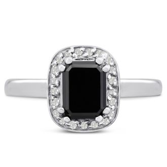 3/4 Carat Black and White Diamond Ring in 14 Karat White Gold