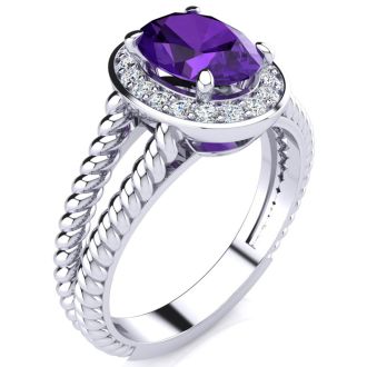 1 1/2ct Oval Shape Amethyst and Diamond Ring In 14 Karat White Gold