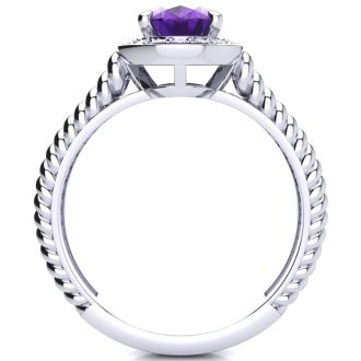 1 1/2ct Oval Shape Amethyst and Diamond Ring In 14 Karat White Gold