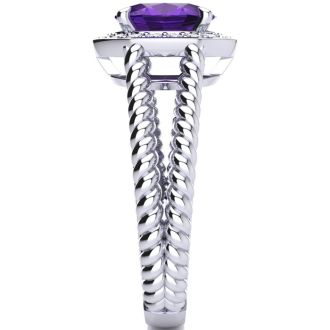1 1/2ct Oval Shape Amethyst and Diamond Ring In 14 Karat White Gold