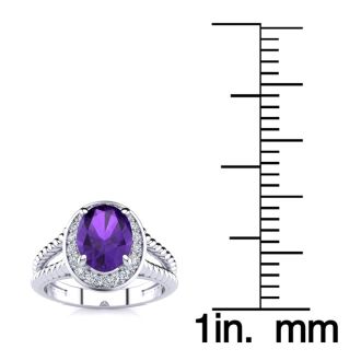 1 1/2ct Oval Shape Amethyst and Diamond Ring In 14 Karat White Gold