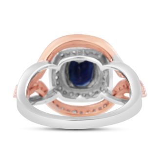 1ct Oval Shape Sapphire and Diamond Ring In 14 Karat White and Rose Gold