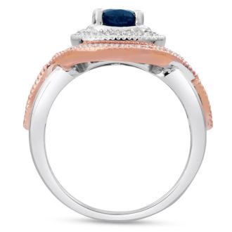 1ct Oval Shape Sapphire and Diamond Ring In 14 Karat White and Rose Gold