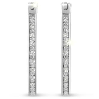 Platinum Plated 1/4 Carat Diamond Hoop Earrings, Perfect Gift!