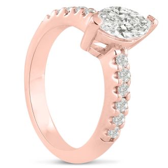 1 1/3ct Marquise Shaped Diamond Engagement Ring Crafted in 14 Karat Rose Gold