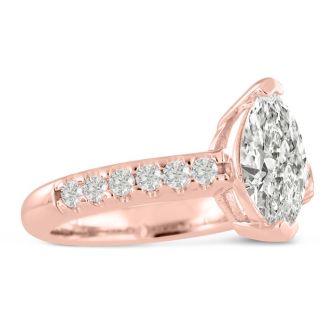 1 1/3ct Marquise Shaped Diamond Engagement Ring Crafted in 14 Karat Rose Gold