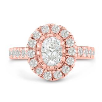 1 3/5 Carat Oval Halo Diamond Engagement Ring in 14 Karat Rose Gold