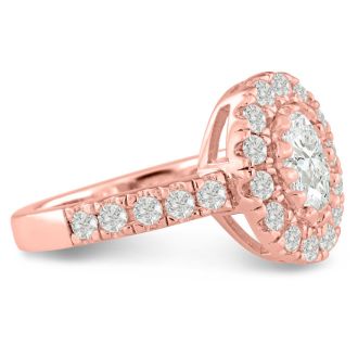 1 3/5 Carat Oval Halo Diamond Engagement Ring in 14 Karat Rose Gold