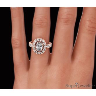 1 3/5 Carat Oval Halo Diamond Engagement Ring in 14 Karat Rose Gold