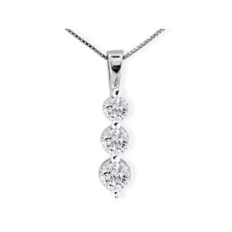Diamond Pendants: 3/4ct Three Diamond Drop Style Diamond Pendant In 14k White Gold. Excellent Value!