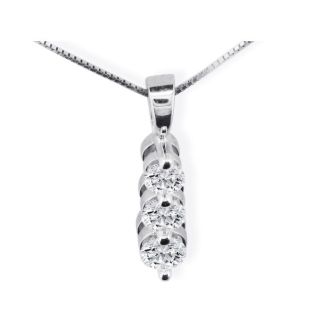 Diamond Pendants: 3/4ct Three Diamond Drop Style Diamond Pendant In 14k White Gold. Excellent Value!