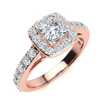 2ct Princess Cut Halo Diamond Engagement Ring Crafted in 14 Karat Rose Gold