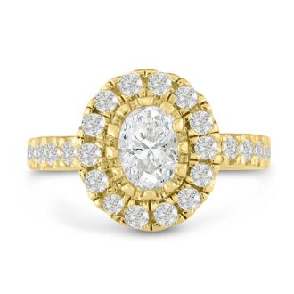 1 3/5 Carat Oval Halo Diamond Engagement Ring in 14 Karat Yellow Gold