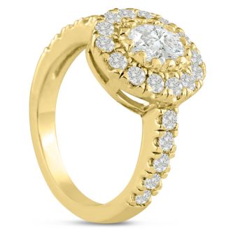 1 3/5 Carat Oval Halo Diamond Engagement Ring in 14 Karat Yellow Gold