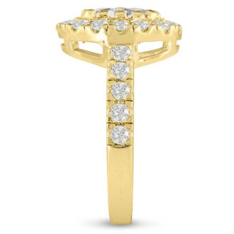 1 3/5 Carat Oval Halo Diamond Engagement Ring in 14 Karat Yellow Gold