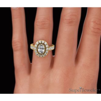 1 3/5 Carat Oval Halo Diamond Engagement Ring in 14 Karat Yellow Gold