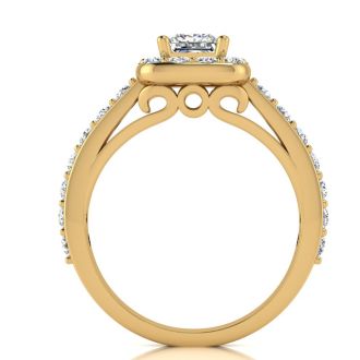 2 Carat Princess Cut Halo Diamond Engagement Ring in 14 Karat Yellow Gold