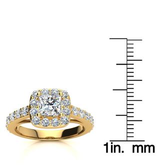 2 Carat Princess Cut Halo Diamond Engagement Ring in 14 Karat Yellow Gold