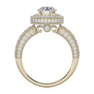 2 1/2 Carat Halo Diamond Engagement Ring In 14 Karat Yellow Gold