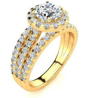 2 Carat Round Halo Diamond Engagement Ring in 14 Karat Yellow Gold
