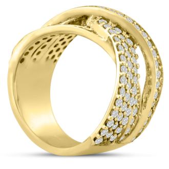 1 3/4ct Five Row Criss Cross Diamond Ring in 14 Karat Yellow Gold