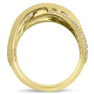 1 3/4ct Five Row Criss Cross Diamond Ring in 14 Karat Yellow Gold