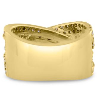1 3/4ct Five Row Criss Cross Diamond Ring in 14 Karat Yellow Gold