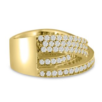 1 3/4ct Five Row Criss Cross Diamond Ring in 14 Karat Yellow Gold
