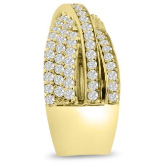 1 3/4ct Five Row Criss Cross Diamond Ring in 14 Karat Yellow Gold