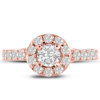 1 3/5 Carat Halo Diamond Engagement Ring in 14 Karat Rose Gold