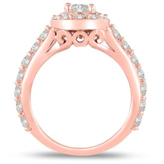 1 1/2 Carat Halo Diamond Engagement Ring in 14 Karat Rose Gold