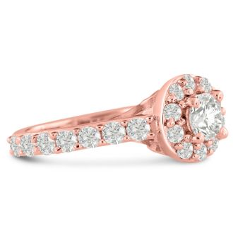 1 3/5 Carat Halo Diamond Engagement Ring in 14 Karat Rose Gold