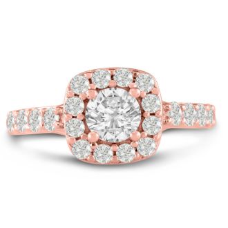 1 3/4ct Halo Diamond Engagement Ring Crafted in 14 Karat Rose Gold