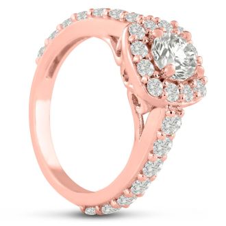 1 3/4ct Halo Diamond Engagement Ring Crafted in 14 Karat Rose Gold