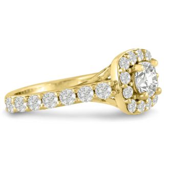 1 3/4 Carat Halo Diamond Engagement Ring in 14 Karat Yellow Gold