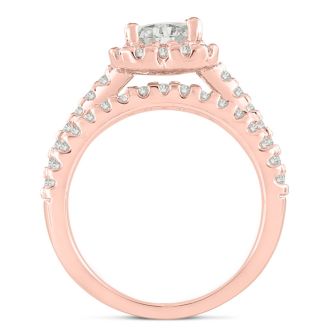 1 2/3 Carat Heart Halo Diamond Engagement Ring in 14 Karat Rose Gold
