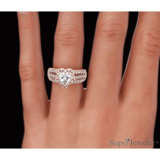 1 2/3 Carat Heart Halo Diamond Engagement Ring in 14 Karat Rose Gold