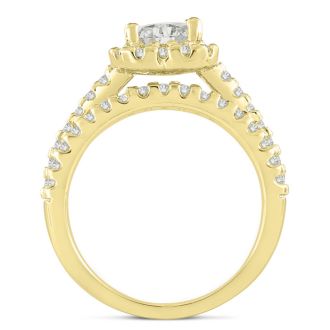 1 2/3 Carat Heart Halo Diamond Engagement Ring in 14 Karat Yellow Gold