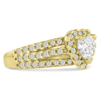 1 2/3 Carat Heart Halo Diamond Engagement Ring in 14 Karat Yellow Gold