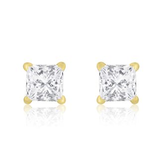 1/2ct Princess Diamond Stud Earrings in 14k Yellow Gold