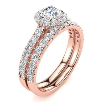 1/2 Carat Pave Halo Diamond Bridal Set in 14k Rose Gold