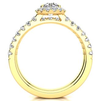 1/2 Carat Pave Halo Diamond Bridal Set in 14k Yellow Gold