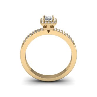 1/2 Carat Princess Cut Pave Halo Diamond Bridal Set in 14k Yellow Gold
