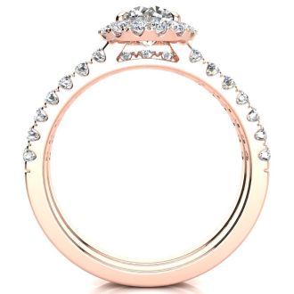 1 1/2 Carat Pave Halo Diamond Bridal Set in 14k Rose Gold