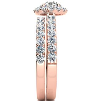 1 1/2 Carat Pave Halo Diamond Bridal Set in 14k Rose Gold