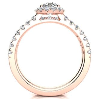 1 Carat Floating Pave Halo Diamond Bridal Set in 14k Rose Gold