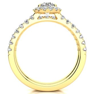 1 Carat Floating Pave Halo Diamond Bridal Set in 14k Yellow Gold